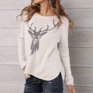 Wooden Ships Off White and Grey Sweater with Stag Deer Design. Size M/L